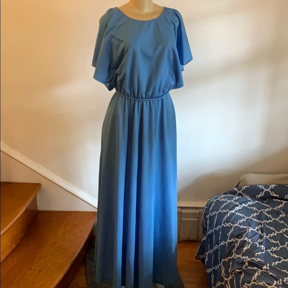 [Vintage] Blue split sleeve, belted gown
